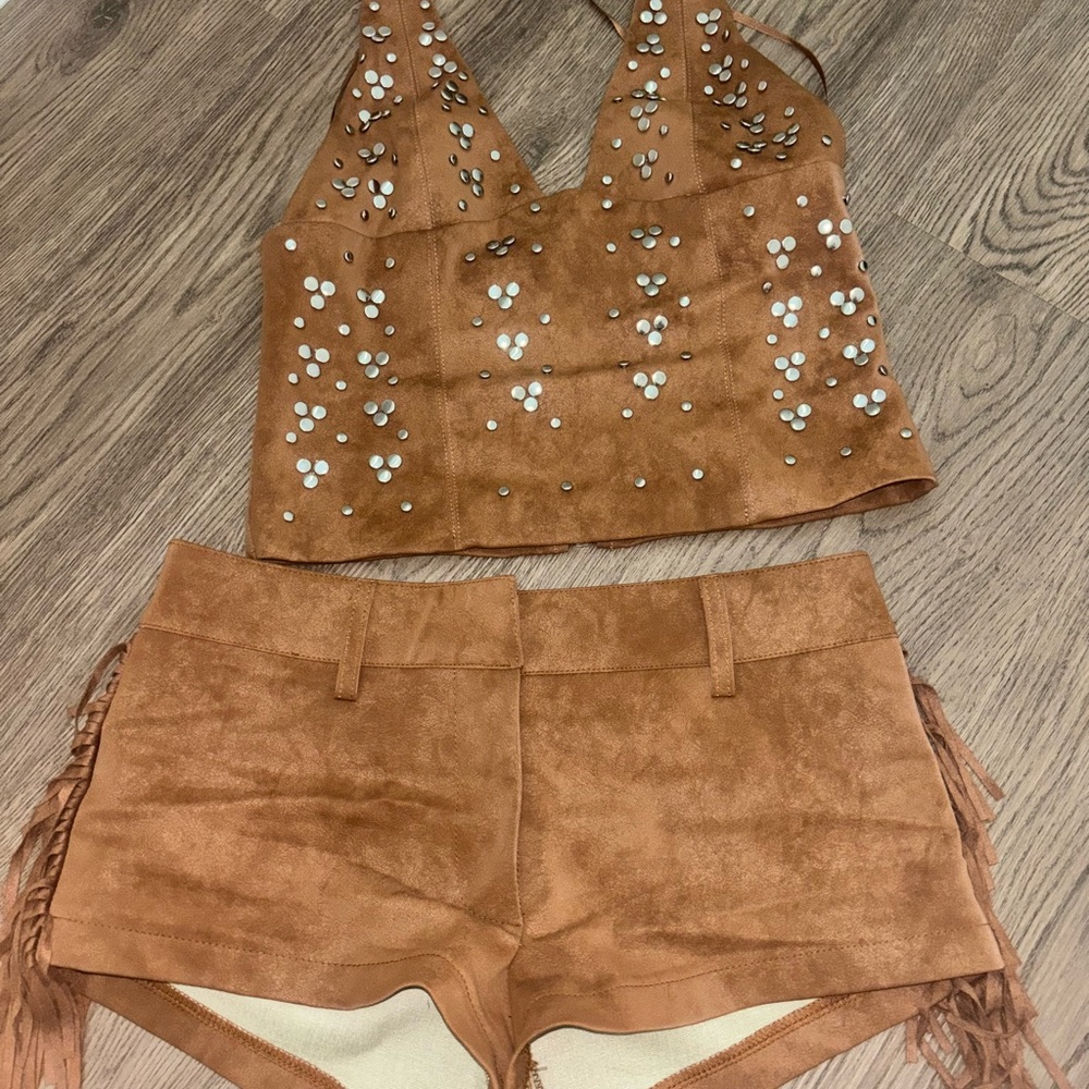 Edikted Brown Suede Studded Set